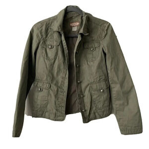 Active Junior Womens Military Jacket Size Small Button Up Pockets Green Lined